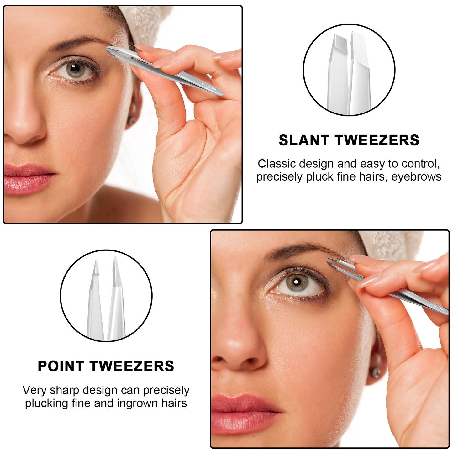 Huauoo Precision Stainless Steel Tweezers for Men and Women