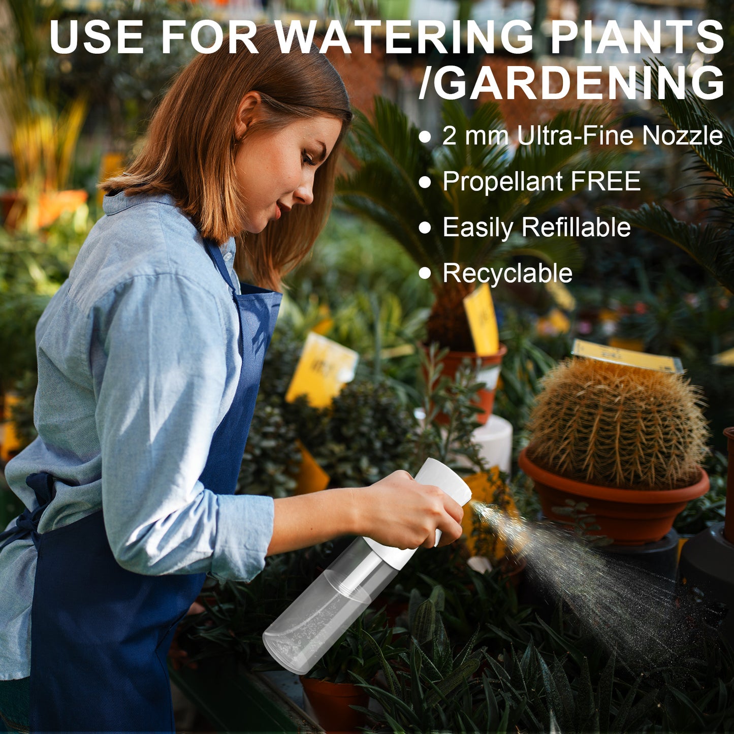 Huauoo Plastic Spray Bottles 2 Pack, Stream Water Bottle for Cleaning Solutions, Plants, Pet, Essential Oils, Hair, Cooking