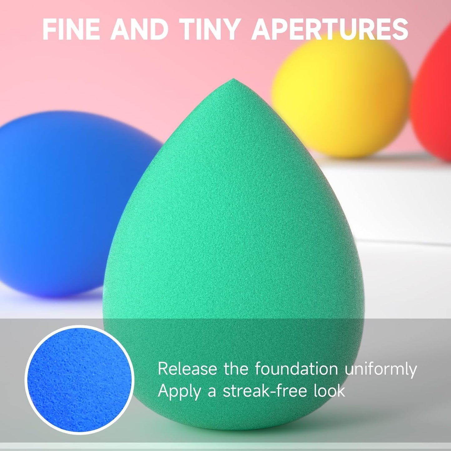Huauoo 6 Pcs Makeup Sponges Set, Makeup Sponges for Foundation, Latex Free Beauty Sponges, Pink