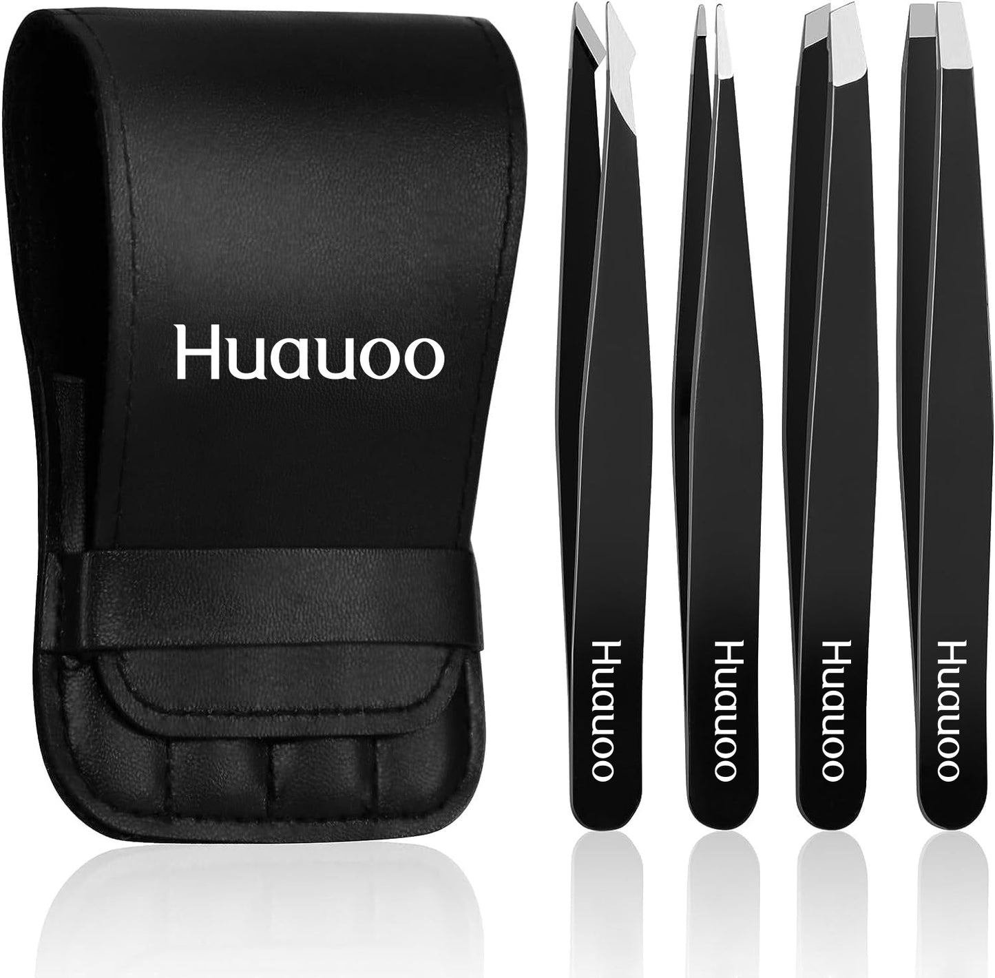 4 Pcs Tweezers Set, Stainless Steel Hair Removal Makeup Tool, Gift, Black