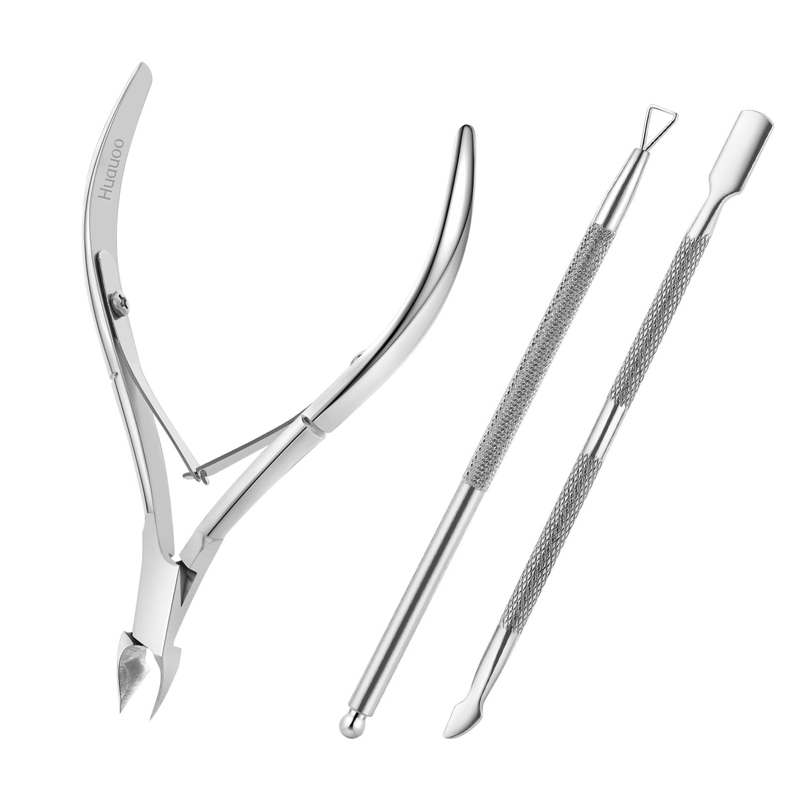 Huauoo 3-Piece Stainless Steel Cuticle Nipper Kit with Full Jaw Nipper