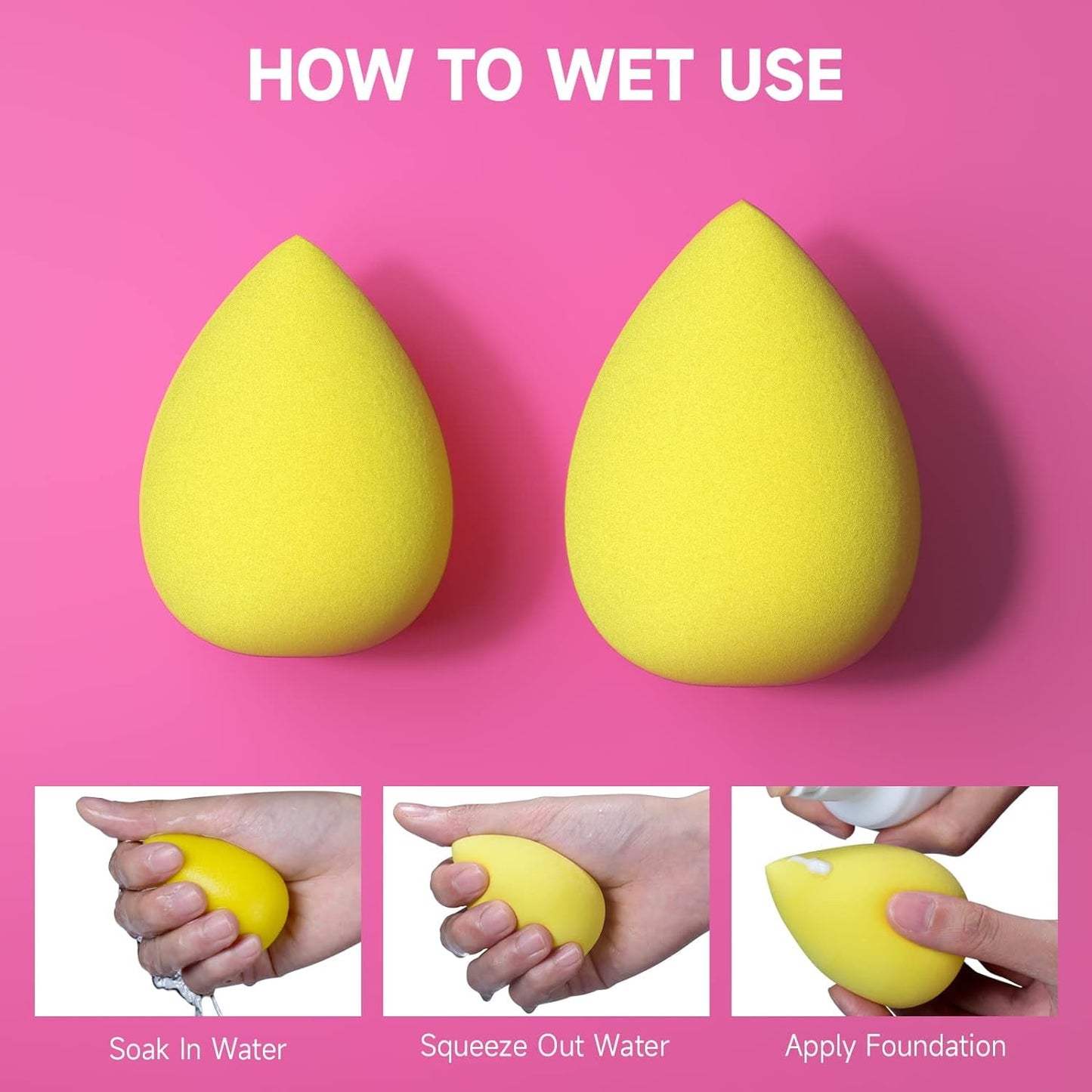 Huauoo 6 Pcs Makeup Sponges Set, Makeup Sponges for Foundation, Latex Free Beauty Sponges, Pink