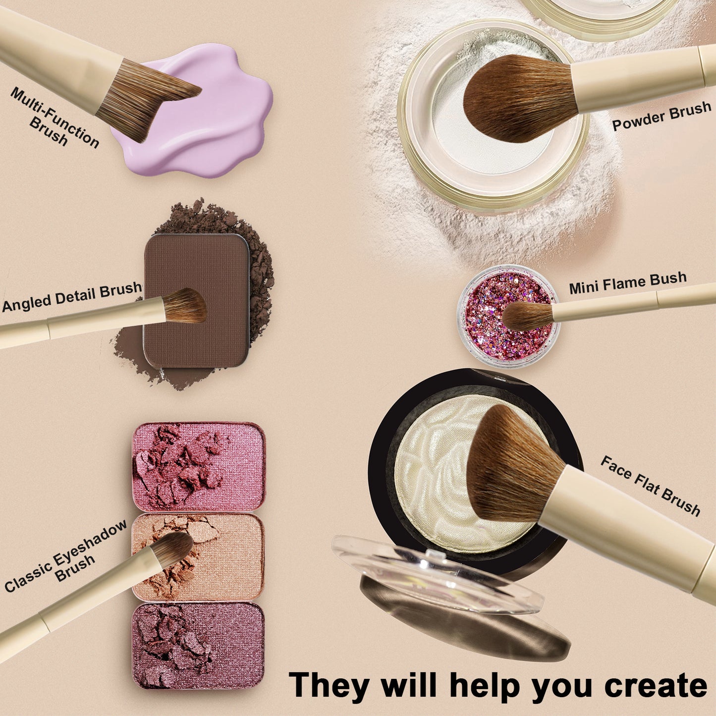 Makeup Brush Set 20 Pcs Premium Synthetic Foundation Powder Concealers Eye Shadows Blush Makeup Brushes with Travel Case (Matte white beige)