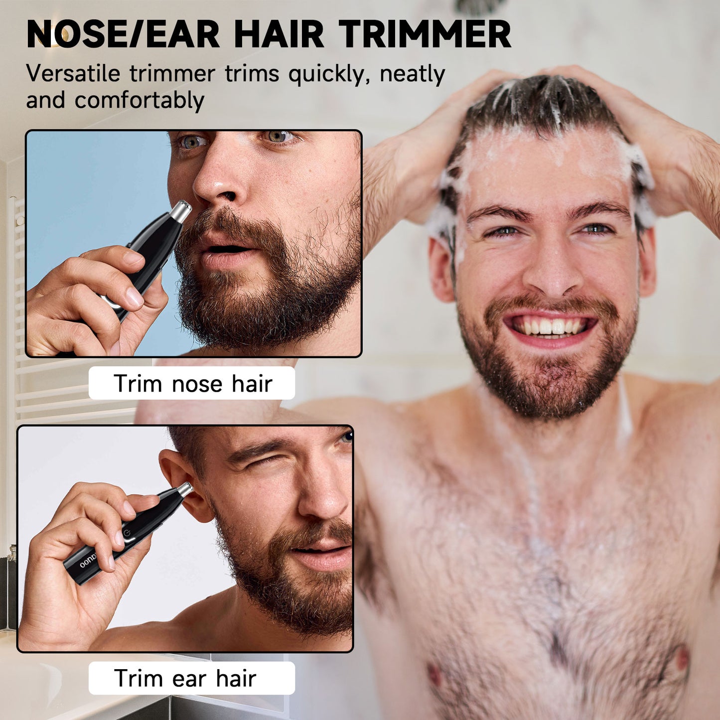Huauoo Rechargeable Nose and Ear Trimmer, Unisex, Black