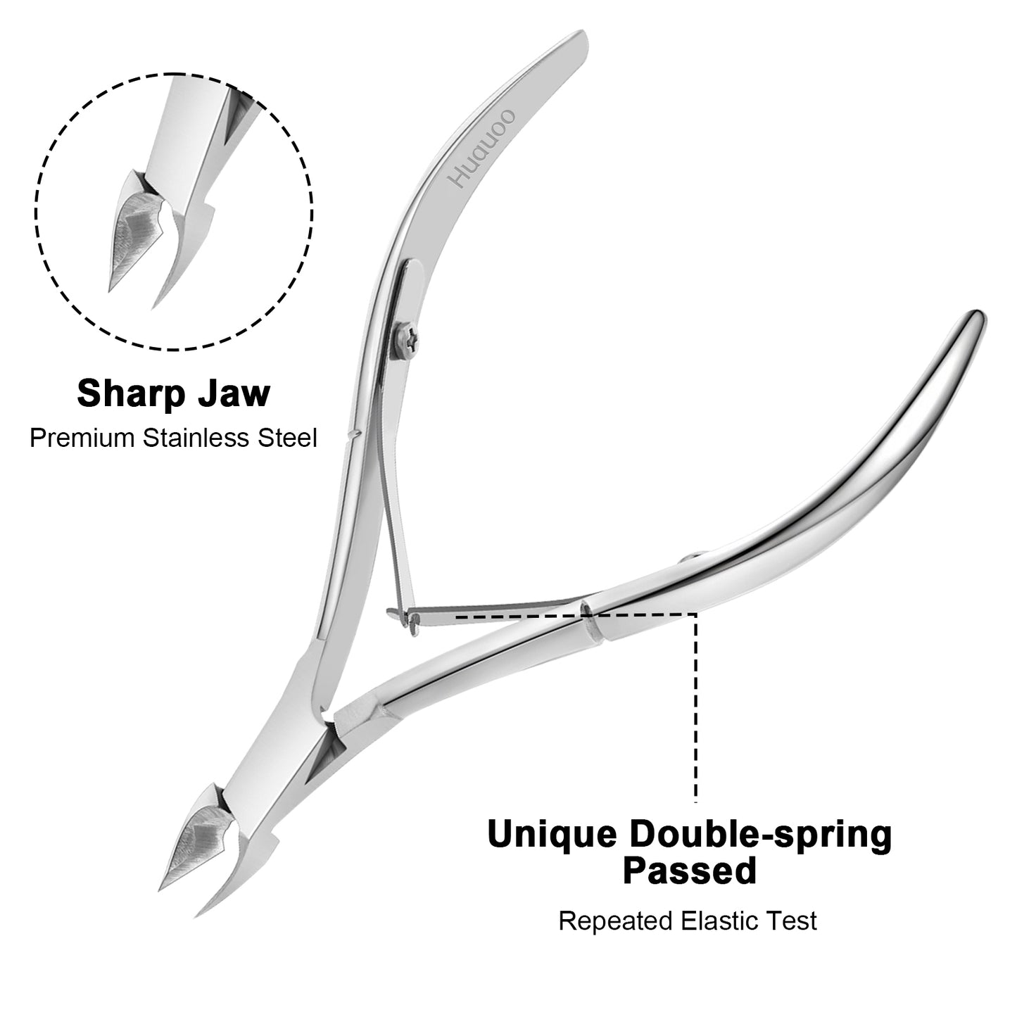 Huauoo 3-Piece Stainless Steel Cuticle Nipper Kit with Full Jaw Nipper, Pusher & Remover, Silver