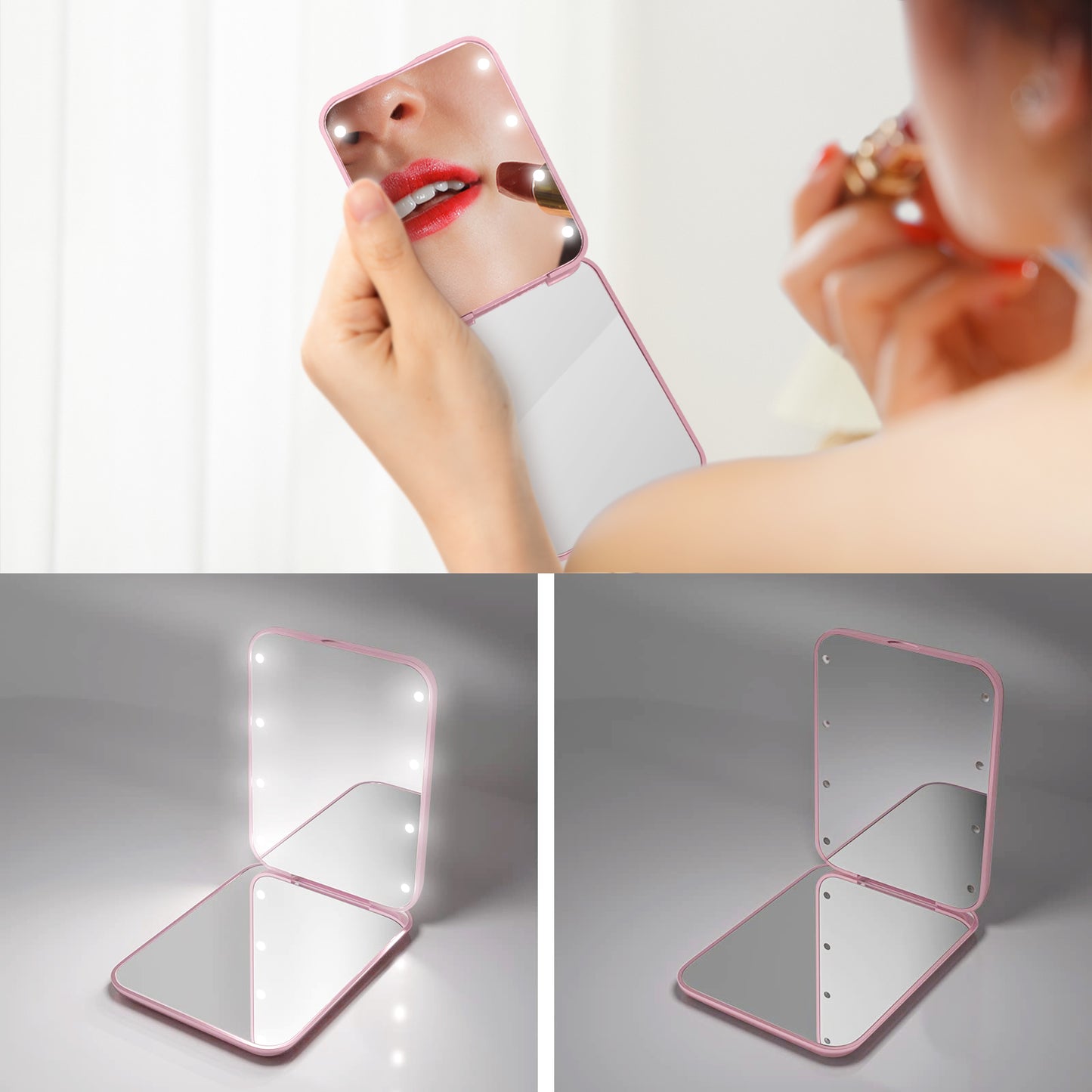 Huauoo Pocket Mirror, 1X/3X Magnification LED Compact Travel Makeup Mirror with Light