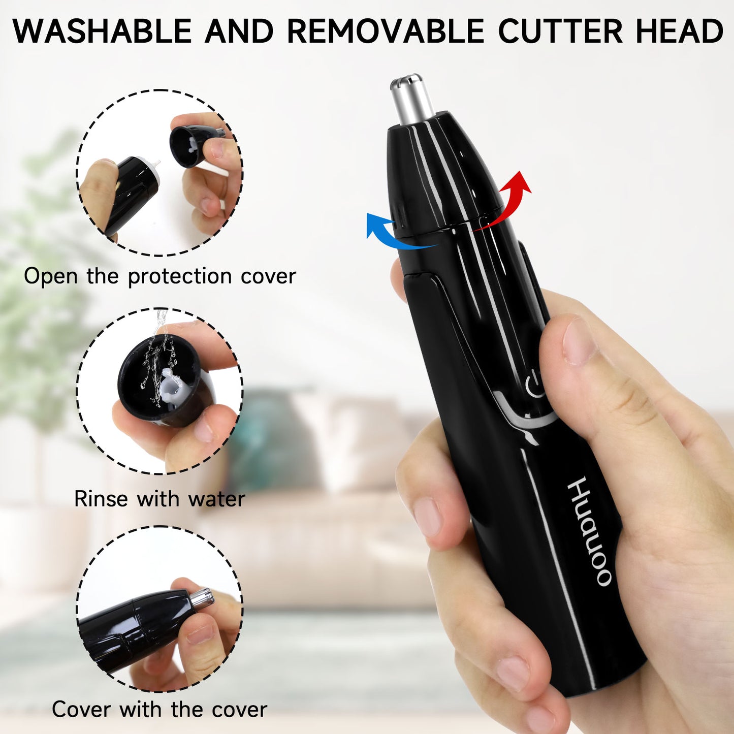 Huauoo Rechargeable Nose and Ear Trimmer, Unisex, Black