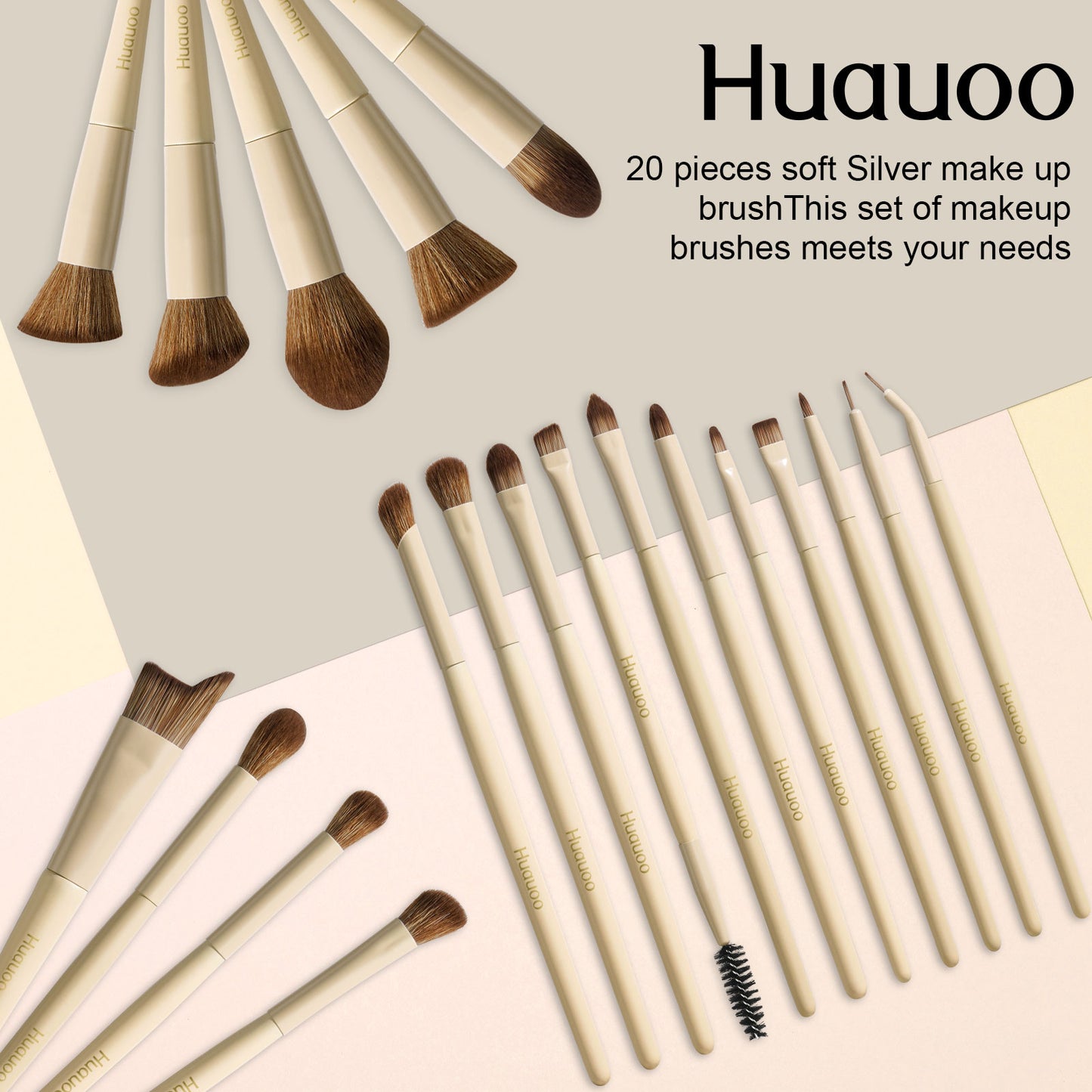 Makeup Brush Set 20 Pcs Premium Synthetic Foundation Powder Concealers Eye Shadows Blush Makeup Brushes with Travel Case (Matte white beige)