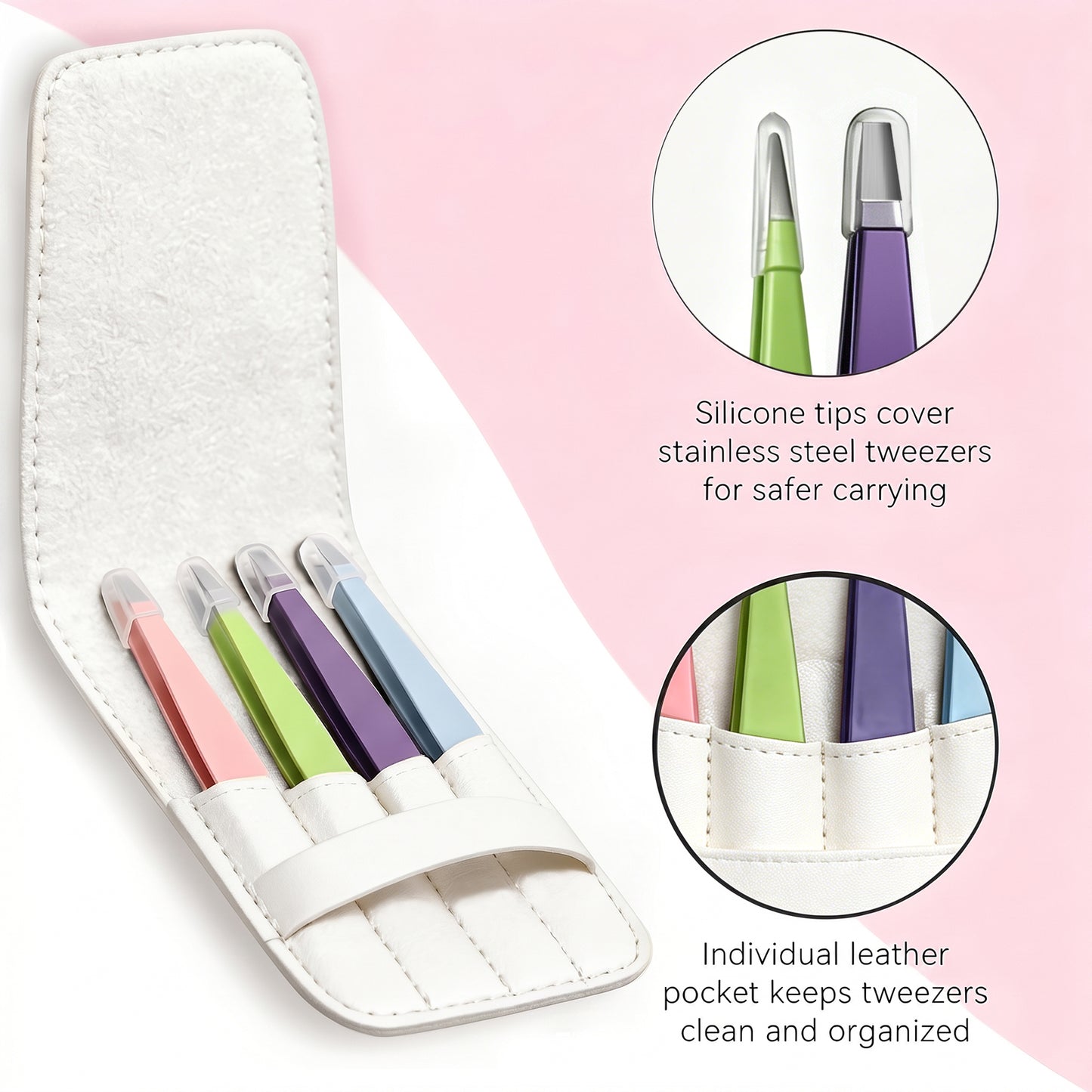 4 Pcs Tweezers Set, Stainless Steel Hair Removal Makeup Tool, Gift,Multicolor