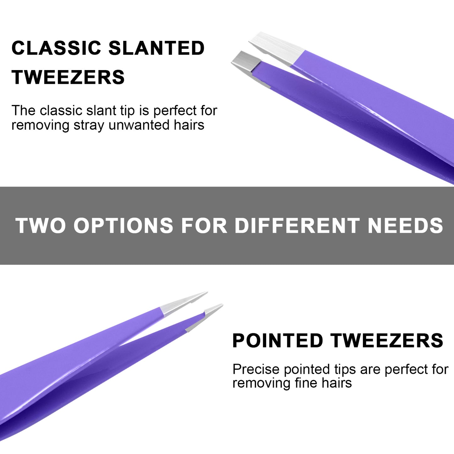 Tweezers Set, Professional Stainless Steel Tweezers for Men and Women, Precision Eyebrow Tweezers for Facial Hair (Purple)