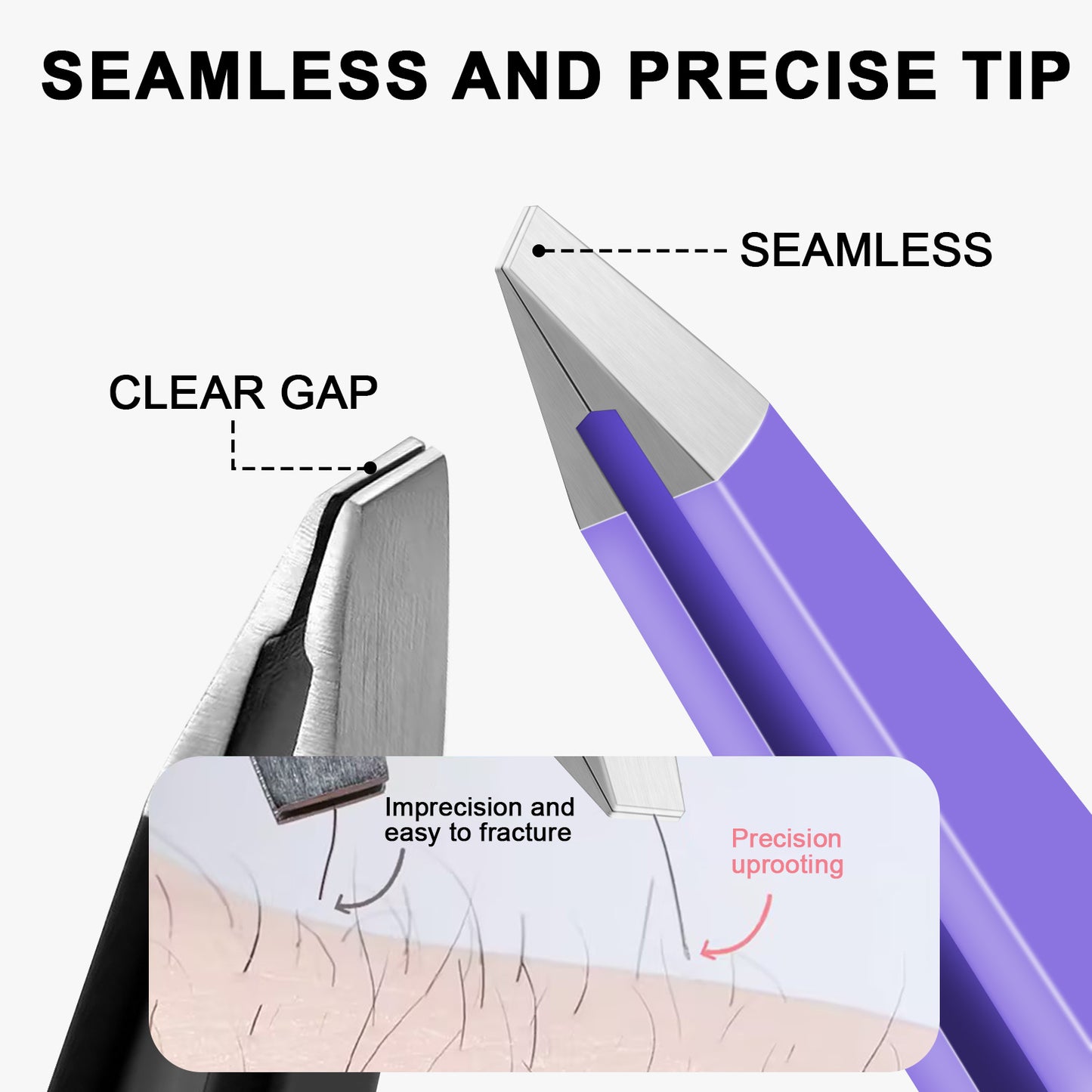 Tweezers Set, Professional Stainless Steel Tweezers for Men and Women, Precision Eyebrow Tweezers for Facial Hair (Purple)