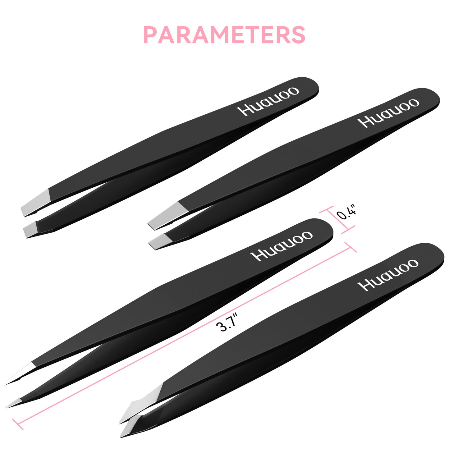 4 Pcs Tweezers Set, Stainless Steel Hair Removal Makeup Tool, Gift, Black