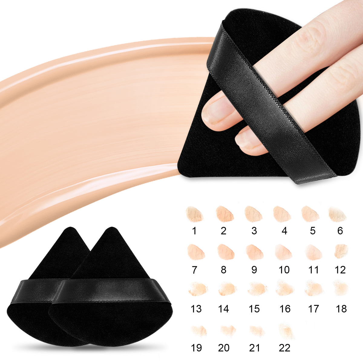 Huauoo 6 Pcs Triangle Velour Face Powder Puff Set with Case, Wet and Dry Use Beauty Makeup Tool