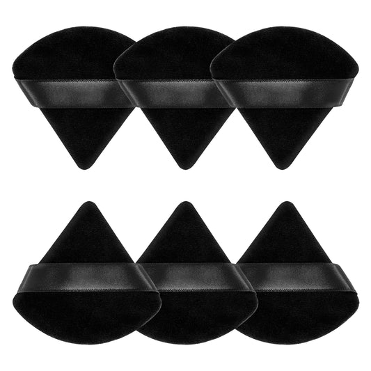 Huauoo 6 Pcs Triangle Velour Face Powder Puff Set with Case, Wet and Dry Use Beauty Makeup Tool
