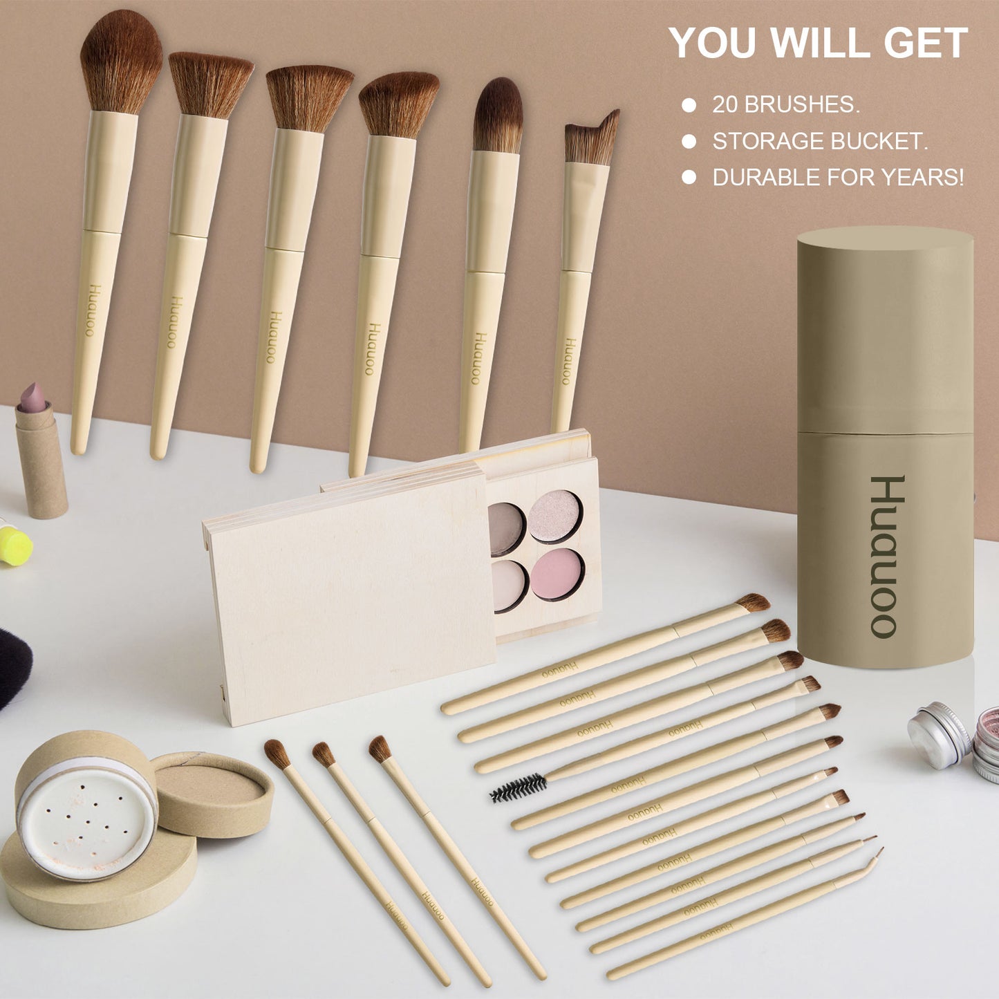 Makeup Brush Set 20 Pcs Premium Synthetic Foundation Powder Concealers Eye Shadows Blush Makeup Brushes with Travel Case (Matte white beige)