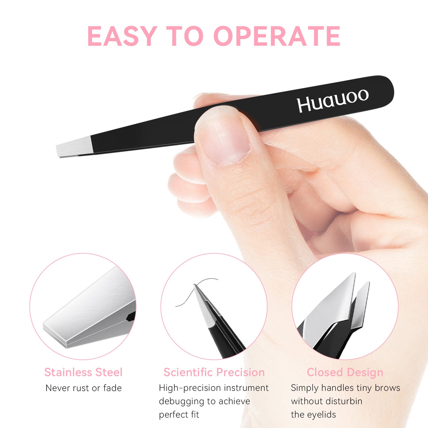 4 Pcs Tweezers Set, Stainless Steel Hair Removal Makeup Tool, Gift, Black
