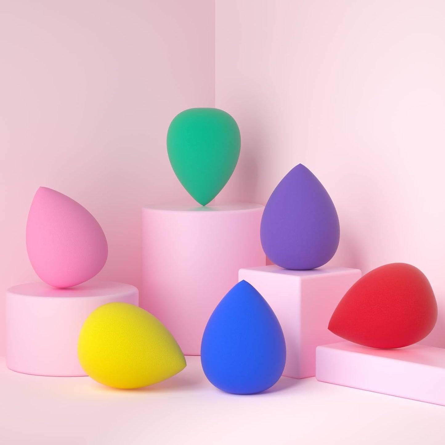 Huauoo 6 Pcs Makeup Sponges Set, Makeup Sponges for Foundation, Latex Free Beauty Sponges, Pink