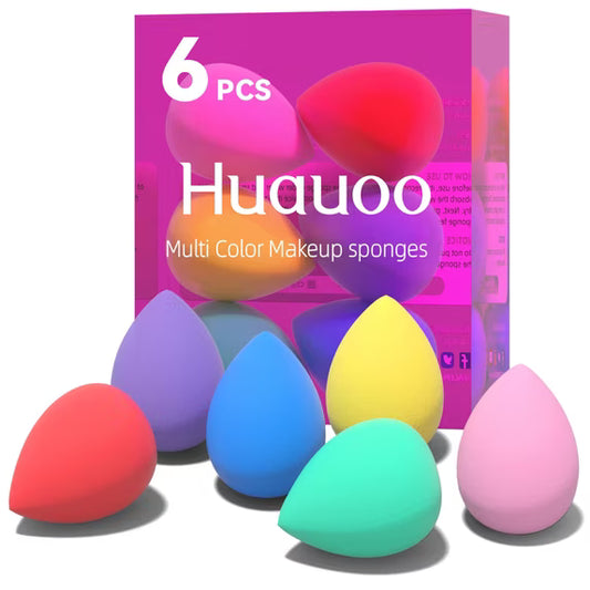 Huauoo 6 Pcs Makeup Sponges Set, Makeup Sponges for Foundation, Latex Free Beauty Sponges, Multiple Colors