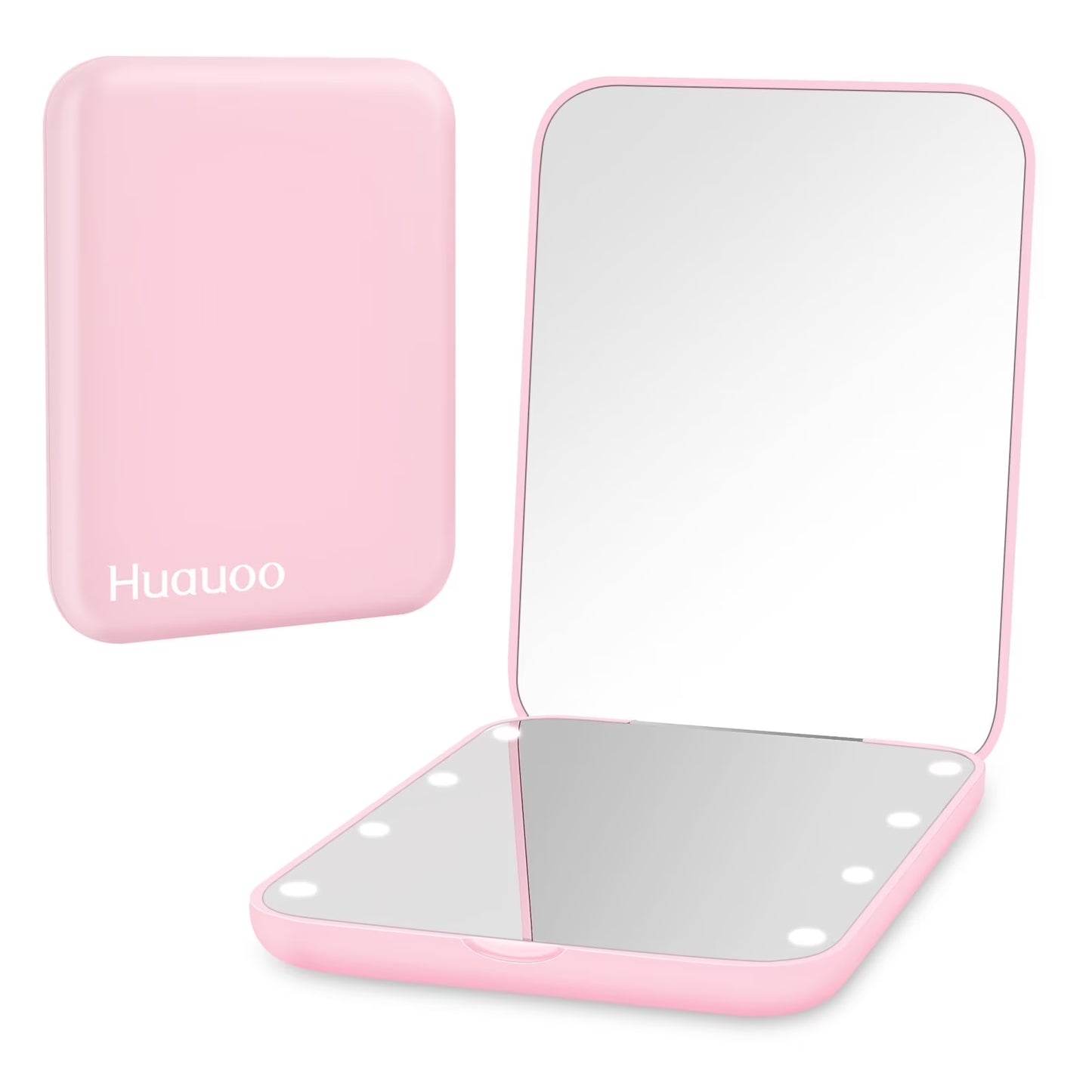 Huauoo Pocket Mirror, 1X/3X Magnification LED Compact Travel Makeup Mirror with Light